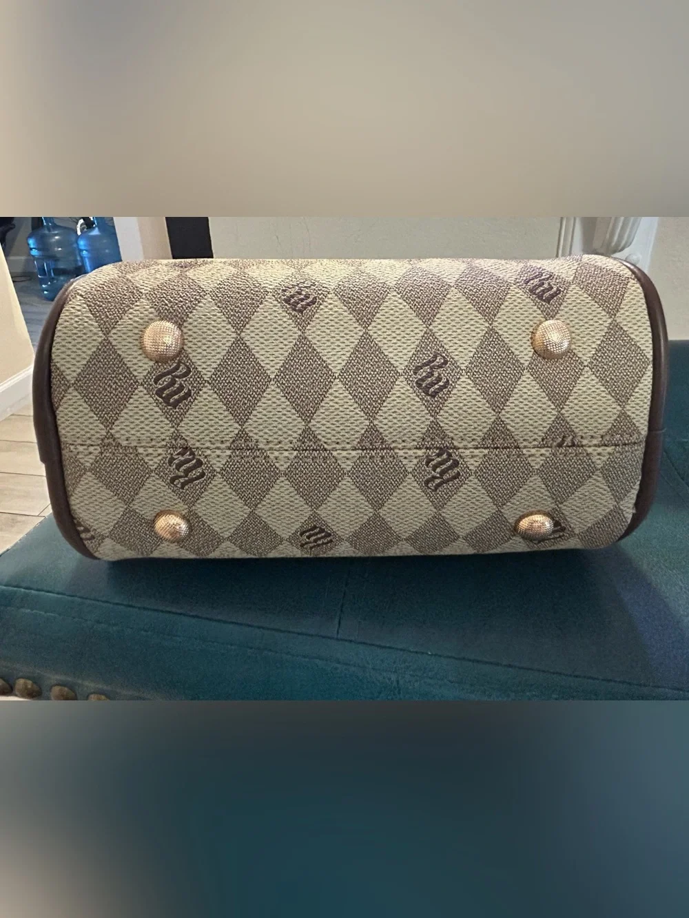 Rocawear Brown & Cream Checker Mini Satchel with Chain Charm